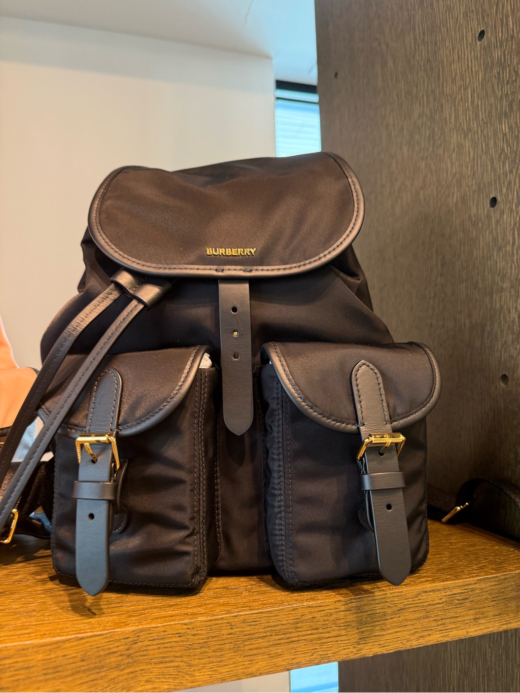 Burberry Black Nylon Backpack With Gold Hardware And Leather Trim